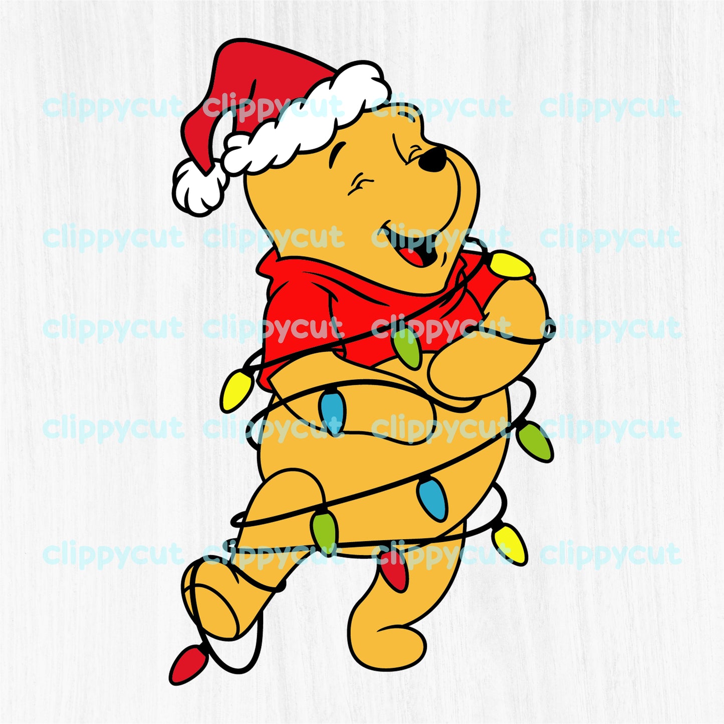 Christmas Winnie the Pooh - Santa hat - lights - gift - SVG PNG DXF formats