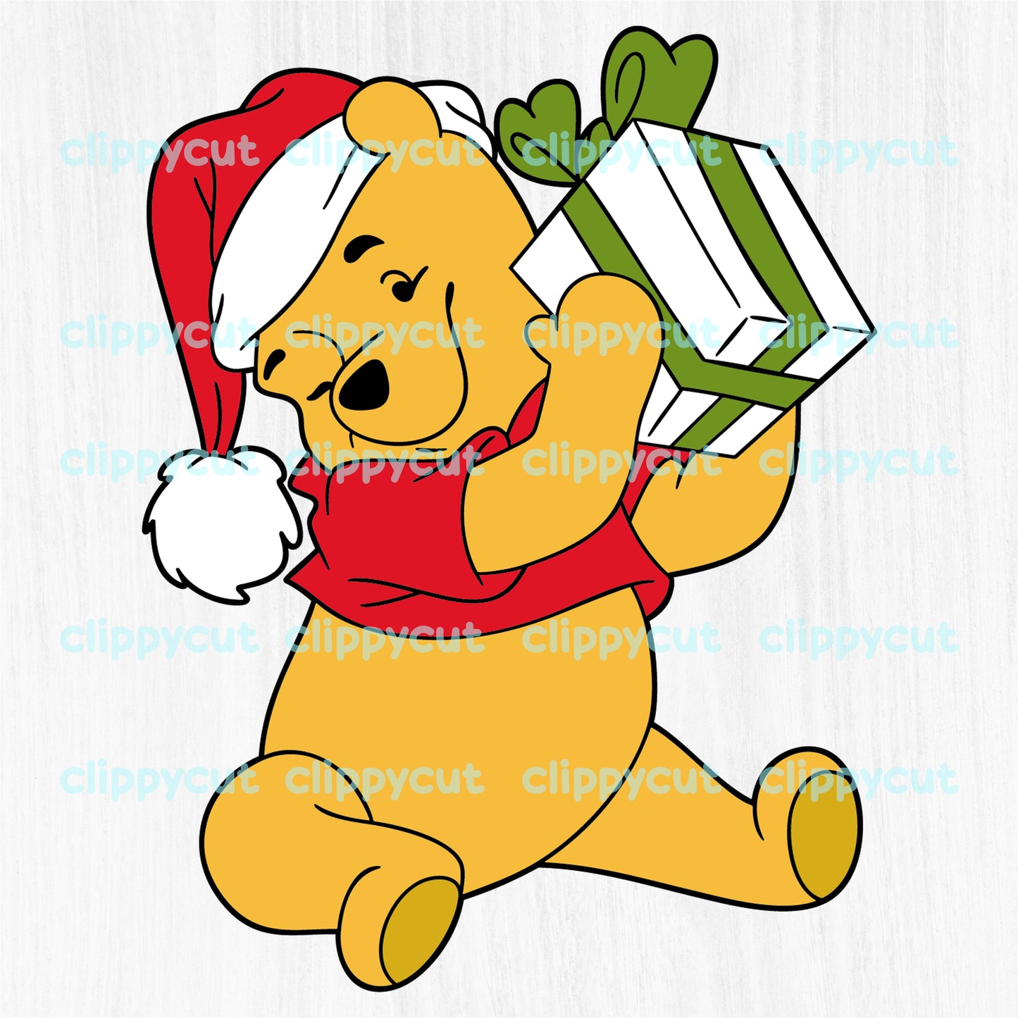 Christmas Winnie the Pooh - Santa hat - lights - gift - SVG PNG DXF formats