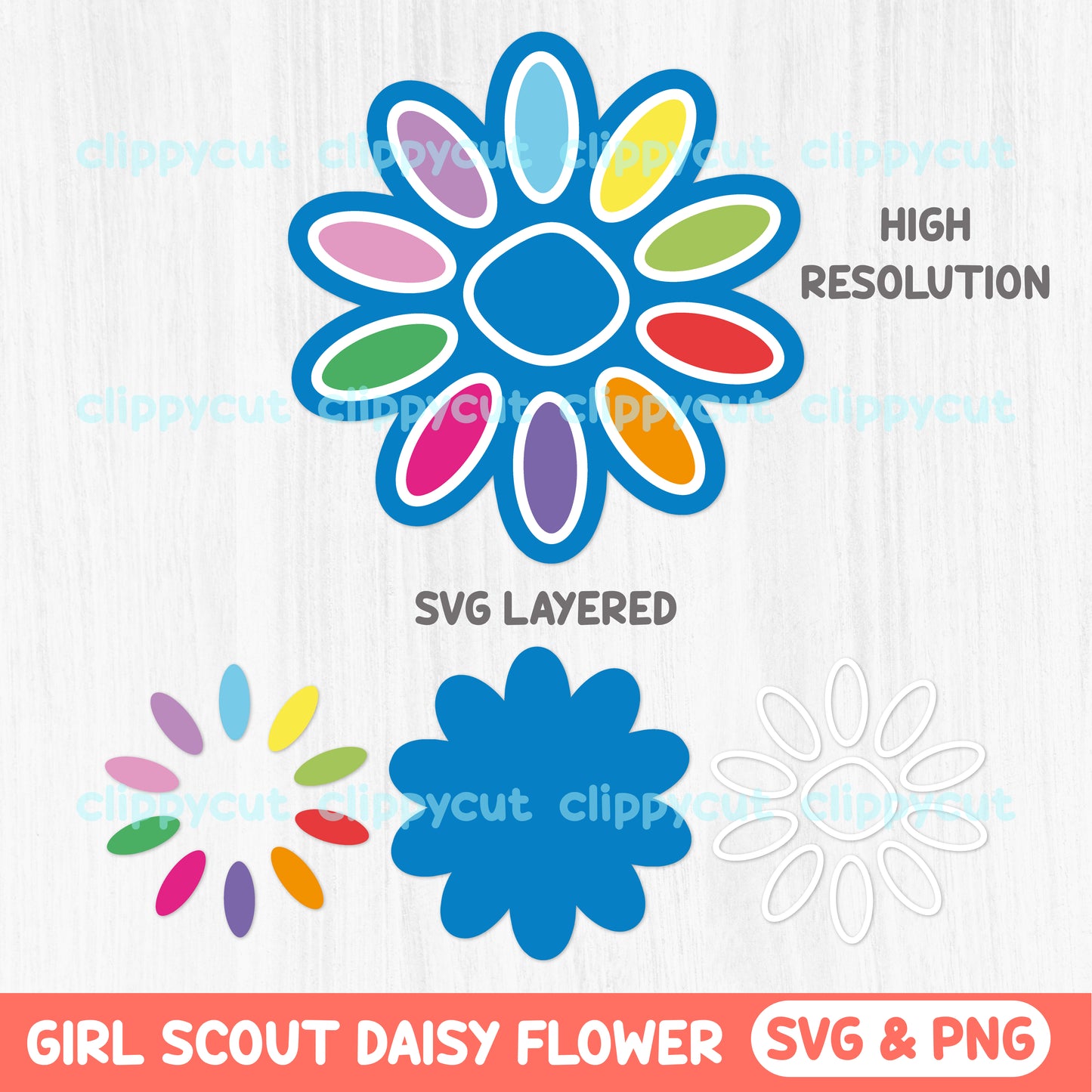 Girl Scout Daisy SVG & PNG - Daisy Flower Cut File - Layered Vector - Sublimation Clipart - Cricut and Silhouette - Shirt Design - Scout Merch - Scout Gift