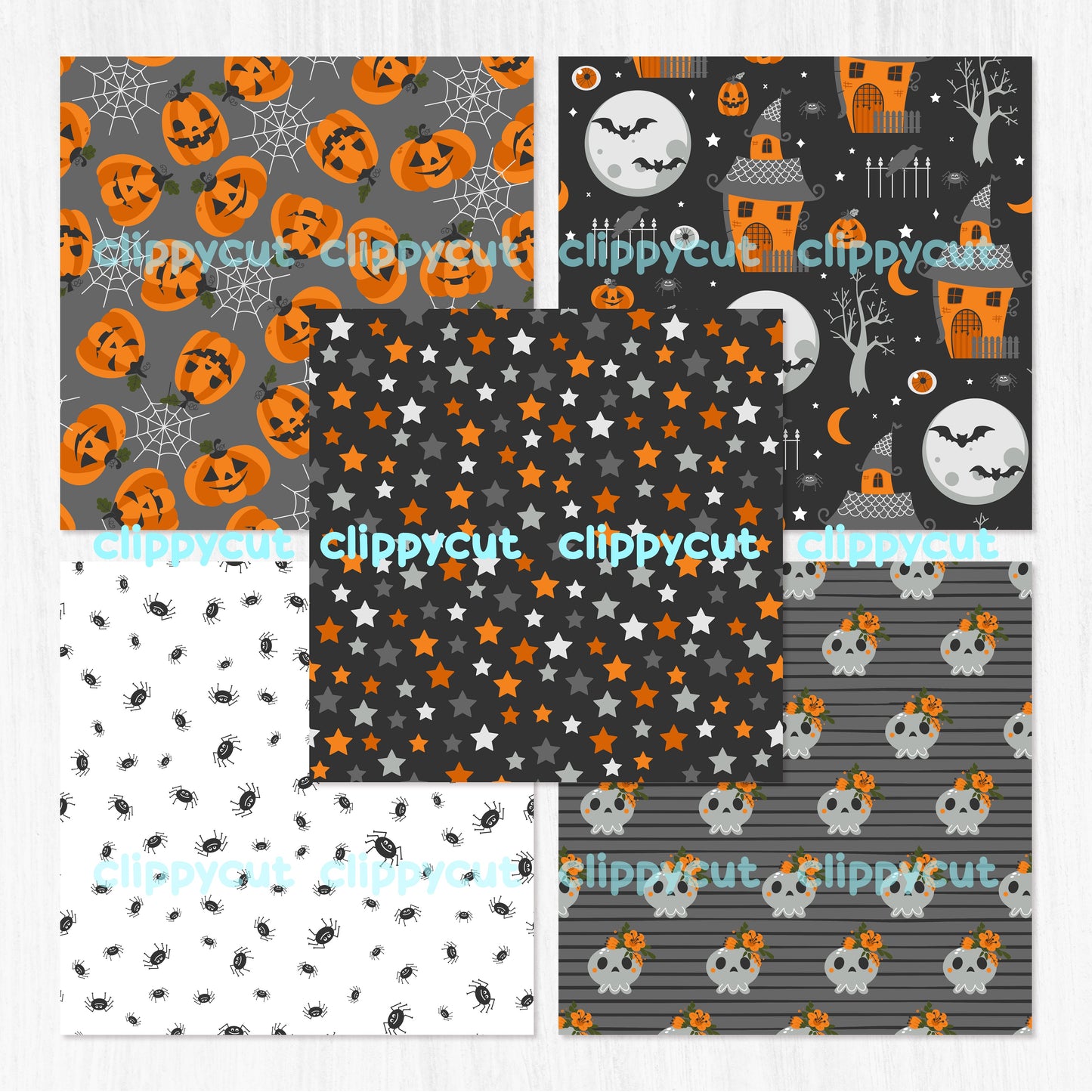 Halloween Digital Paper Bundle -12 Seamless Papers - Halloween Backgrounds Pack - Halloween Patterns - Pumpkins - Jack o Lantern - Ghosts - Skulls
