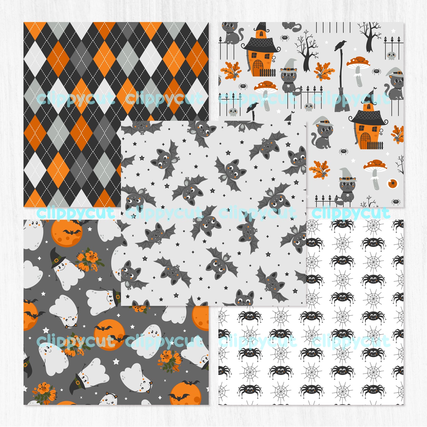 Halloween Digital Paper Bundle -12 Seamless Papers - Halloween Backgrounds Pack - Halloween Patterns - Pumpkins - Jack o Lantern - Ghosts - Skulls