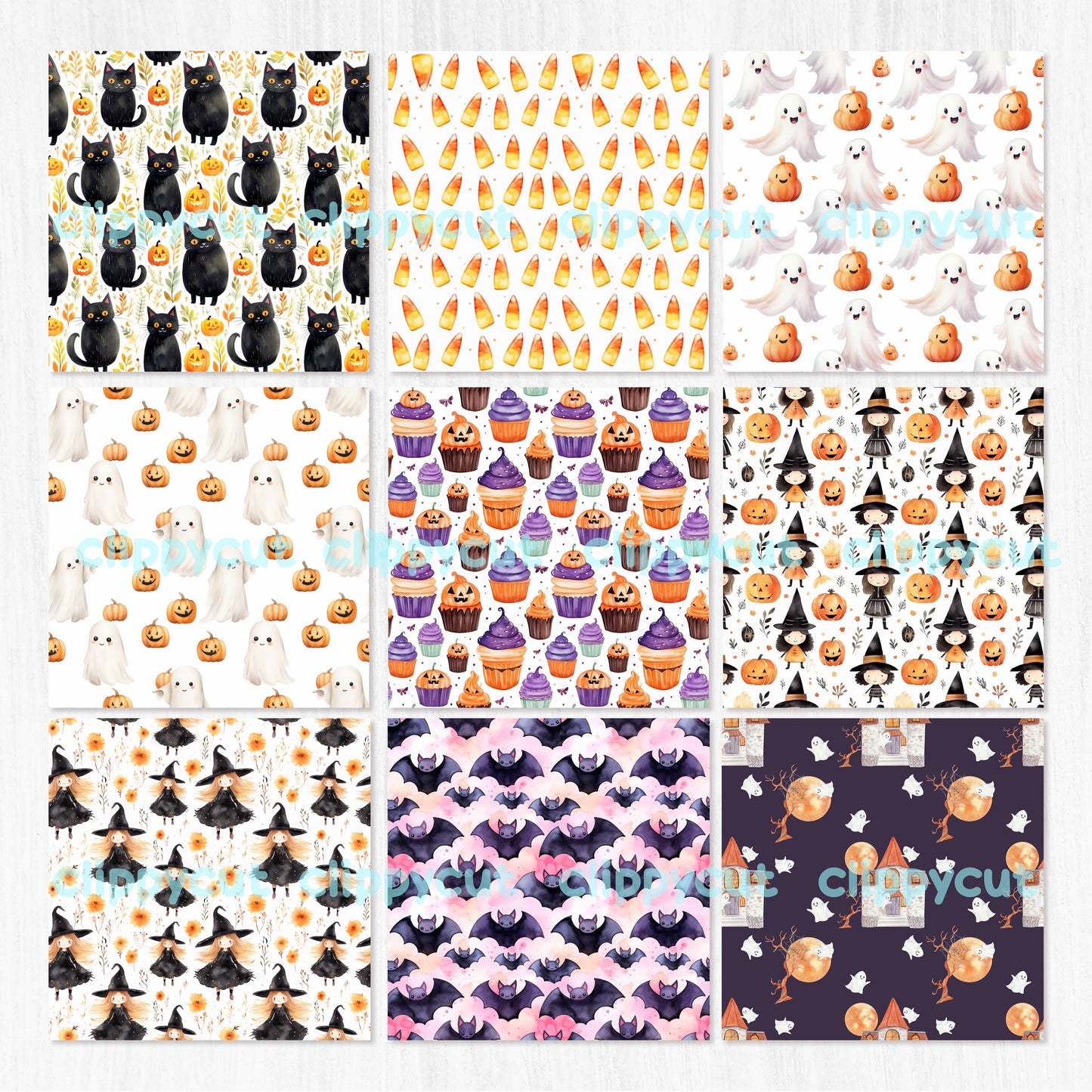 Halloween Digital Paper Pack - 18 Seamless Watercolor Patterns - Halloween Bundle - Halloween Backgrounds - Halloween Patterns - Ghost - Witch - Bat