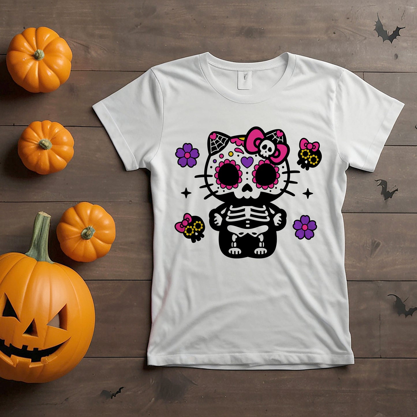 Hello Kitty Day Of The Dead Svg - Halloween Clipart - Cute Skeleton Kitty Clipart - Kitty Día de los Muertos Svg - Kawaii Kitty Svg - Sublimation - Transfers - Cricut and Silhouette - Vector Cut File