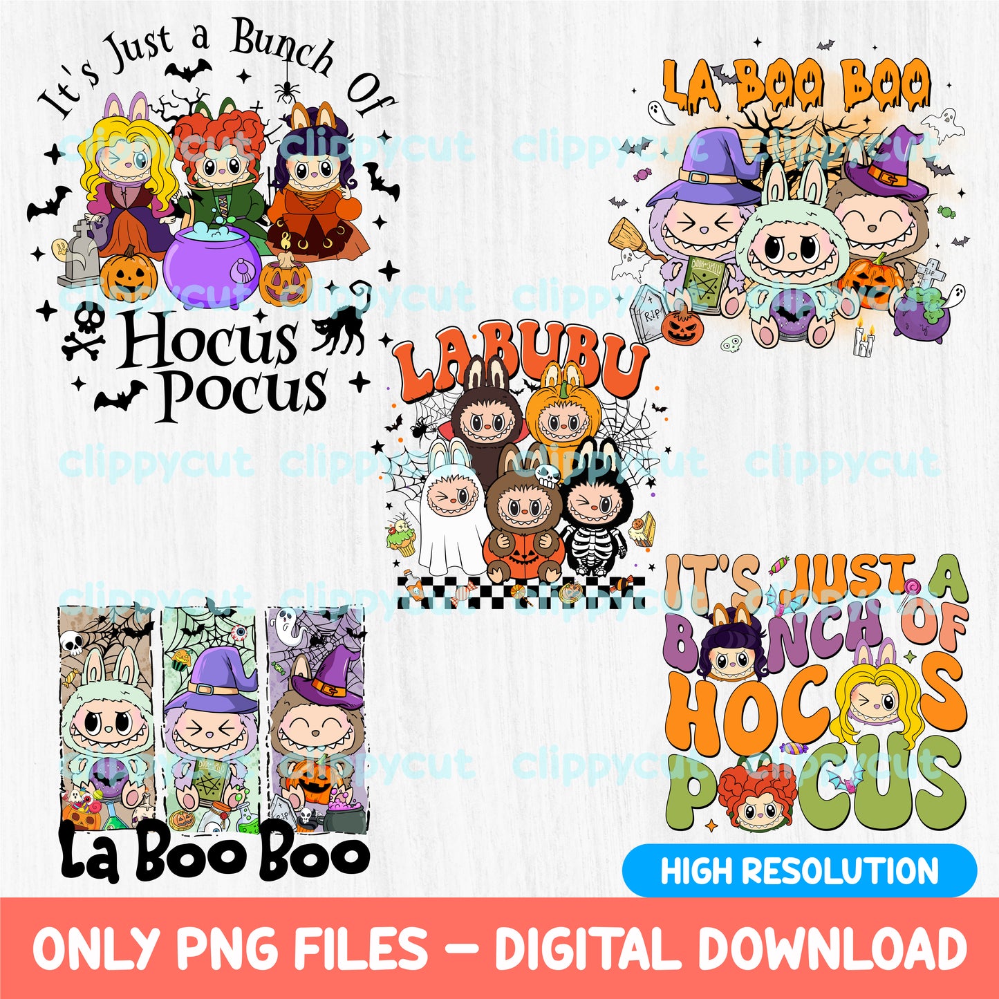 Labubu Halloween PNG Clipart Bundle - Spooky Kawaii Digital Download - Labubu Halloween Characters PNG, Halloween PNG, Sublimation PNG