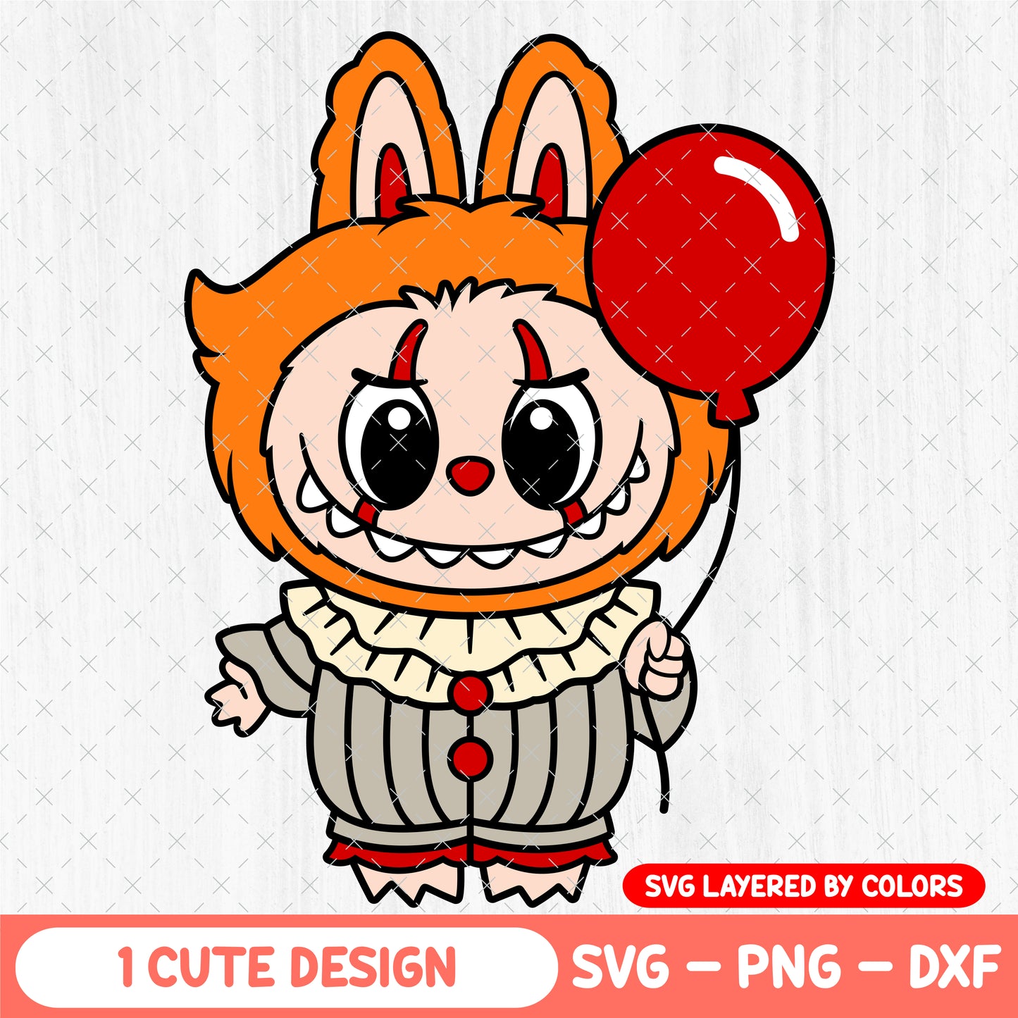 Labubu Pennywise Svg - Halloween Svg - Cute Horror Labubu Clipart - Halloween Kawaii PNG DXF - Cricut & Silhouette Vector Cut File