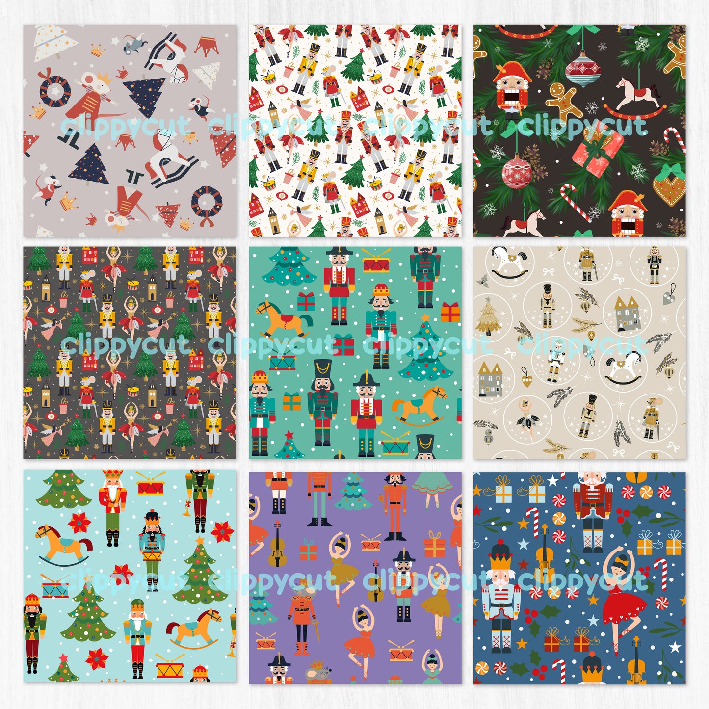 Nutcracker Digital Paper Bundle - 18 Printable Patterns - Nutcracker Backgrounds Set - Christmas Clipart Pack - Nutcracker Ballet -PNG Files