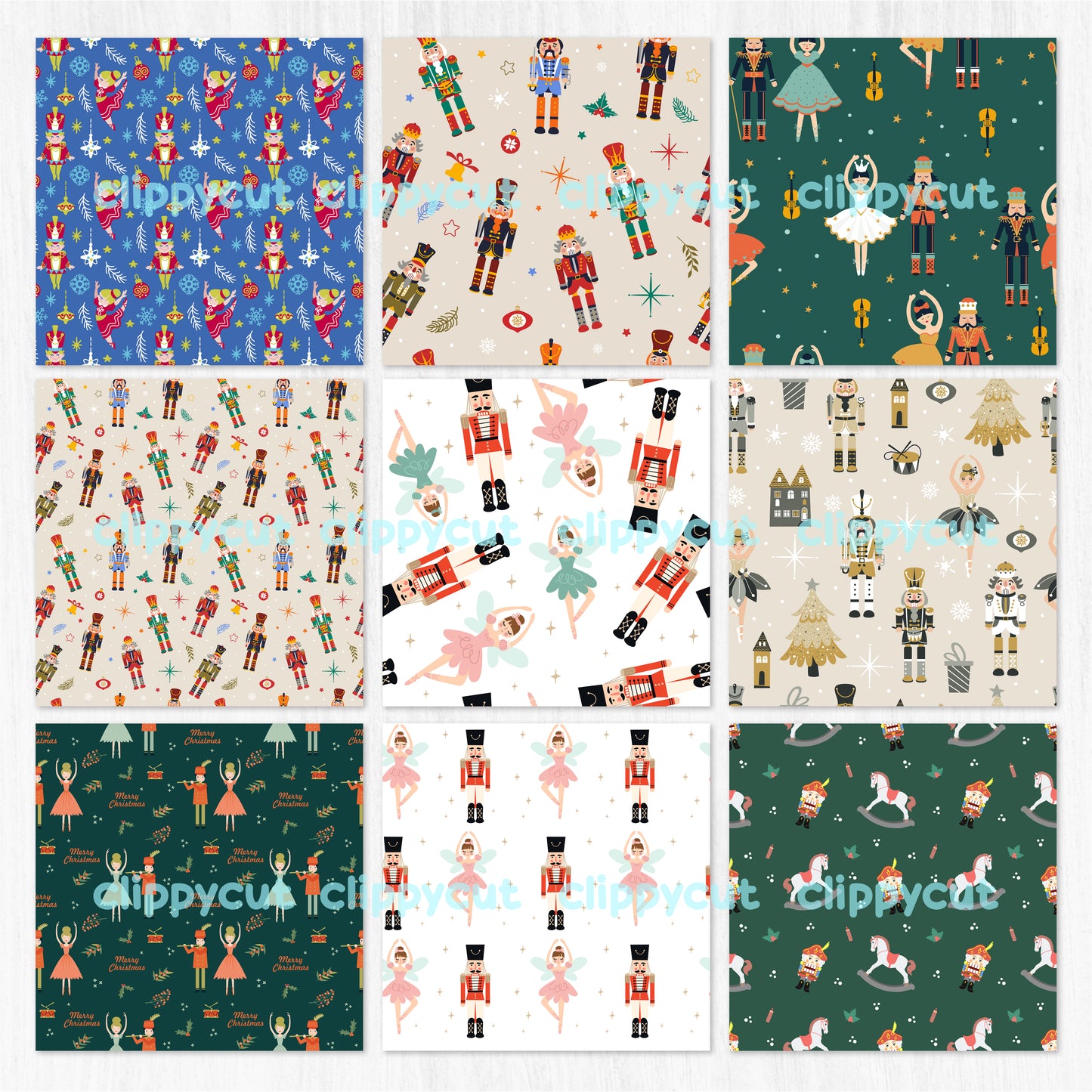 Nutcracker Digital Paper Bundle - 18 Printable Patterns - Nutcracker Backgrounds Set - Christmas Clipart Pack - Nutcracker Ballet -PNG Files