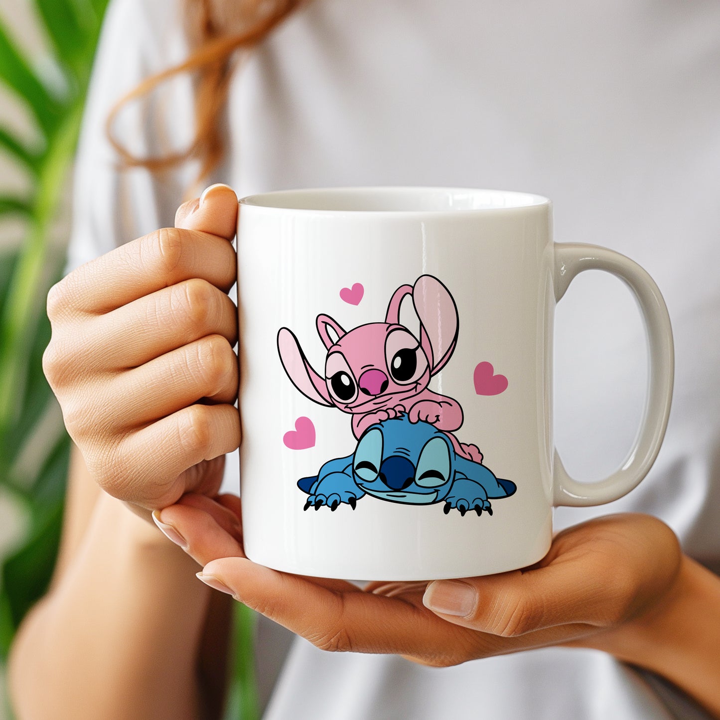 Valentine's Day Stitch SVG Bundle featuring Stitch and Angel in cute romantic poses with hearts. Includes 6 high-quality designs in SVG, PNG, and DXF formats for crafting.