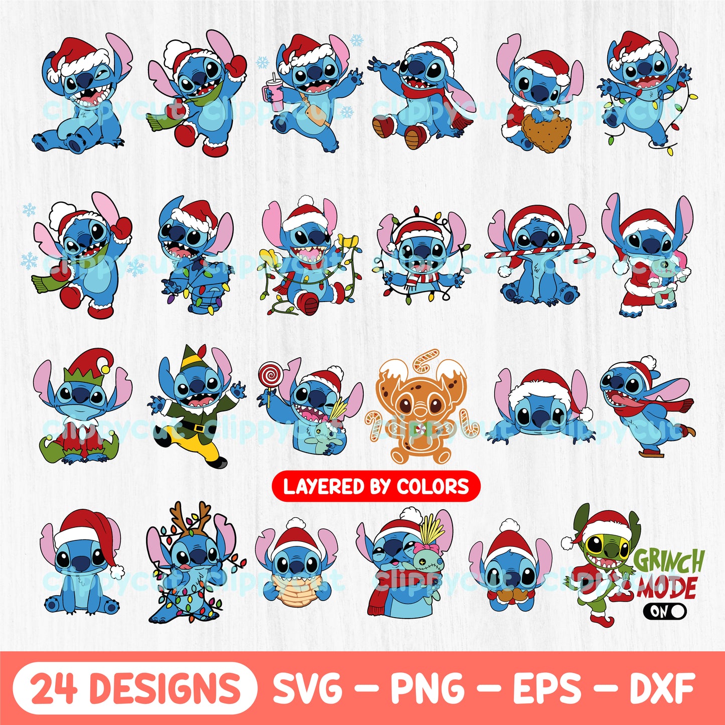 Christmas Stitch SVG Bundle - Christmas Clipart Set - Layered SVG - Cricut Cut Files - Blue Alien PNG Pack - Christmas Cartoon Characters - Stitch Costumes