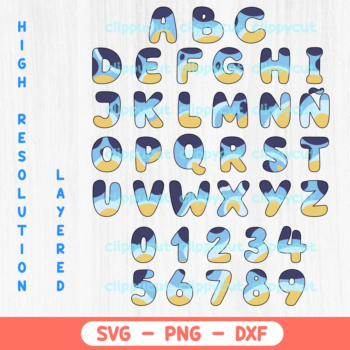 Bluey Letters and Numbers - Inspired Font - Alphabet - Cute Letters - Cricut Cut Files SVG - Bluey Clipart