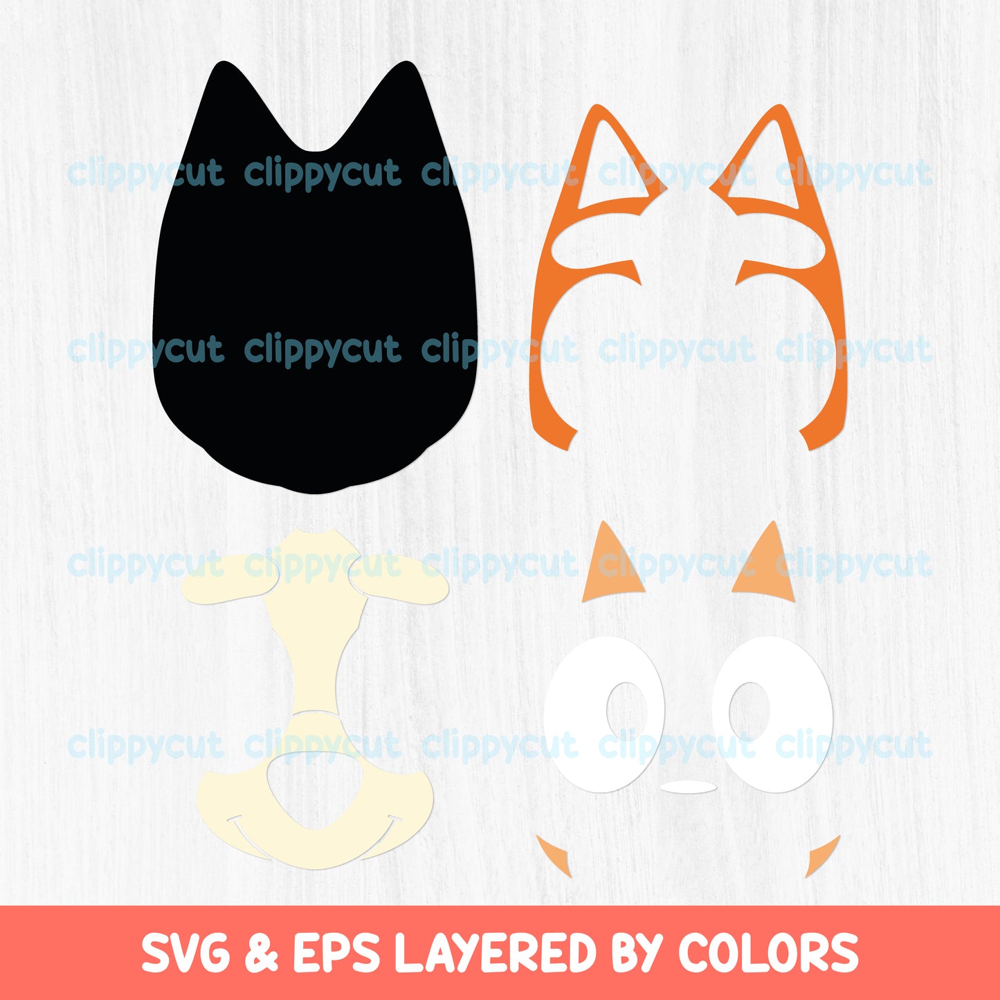 Bluey and Bingo Faces Svg - Cute Bluey and Bingo - Bluey Clipart - Bluey Sublimation PNG - Cartoon Characters - Cut Files - Cricut and Silhouette