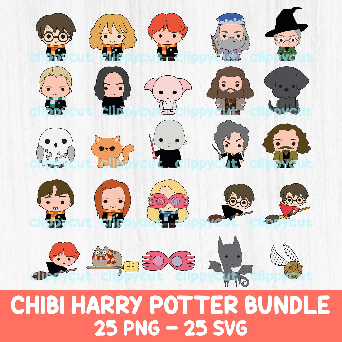 Harry Potter SVG Bundle - Chibi Characters Pack - Wizard Clipart - Harry Potter Sublimation T-shirt - PNG Designs - Cut Files - Cricut & Silhouette