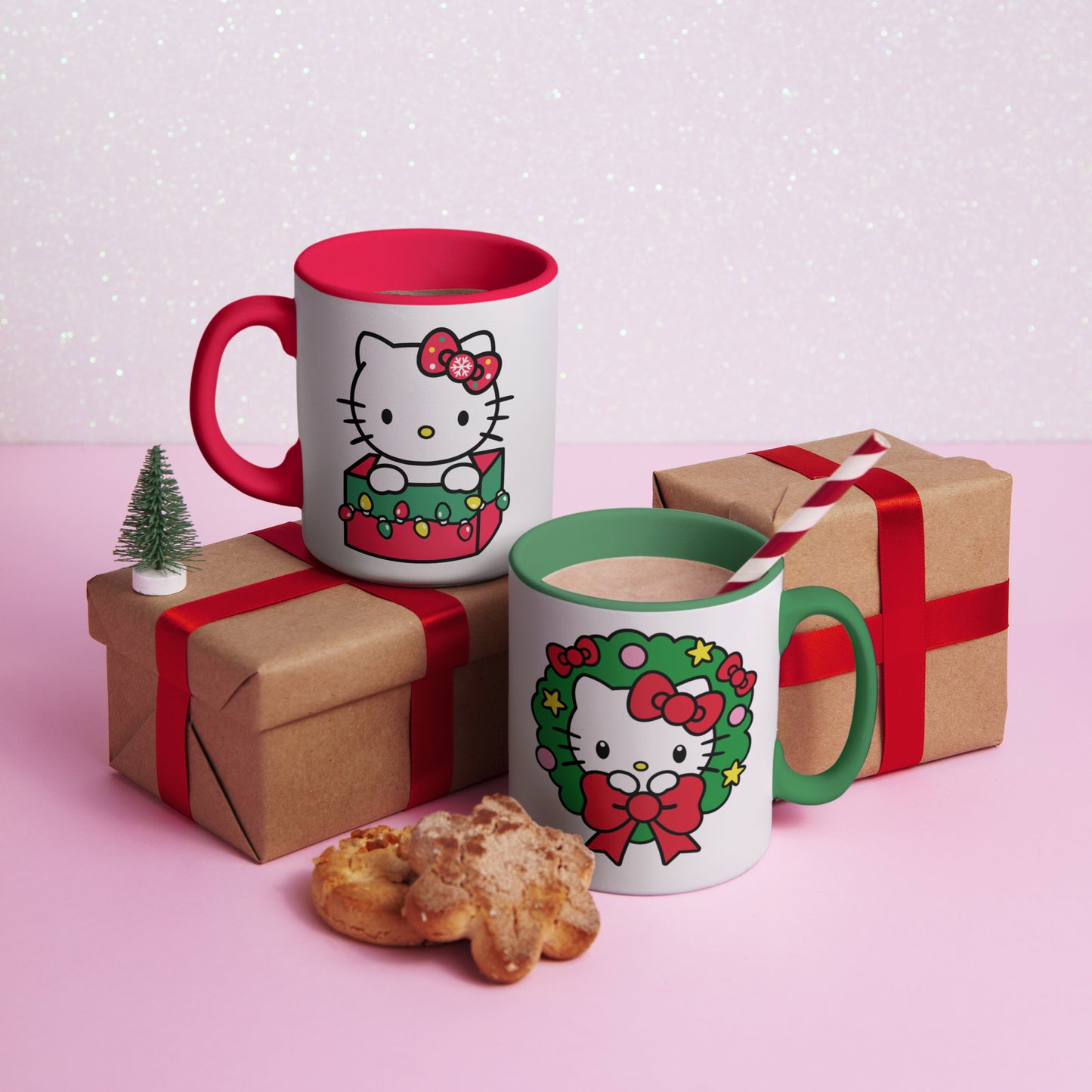 Christmas Hello Kitty SVG bundle with 19 festive designs, including Hello Kitty as a Christmas tree, Santa, gingerbread, and holiday wreaths