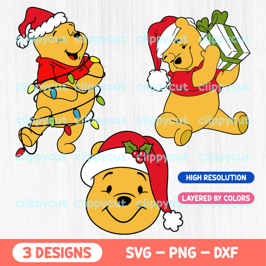 Christmas Winnie the Pooh - Santa hat - lights - gift - SVG PNG DXF formats