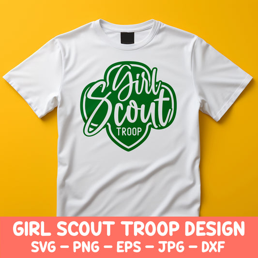 Girl Scout Troop design in green, available in SVG, PNG, EPS, JPG, and DXF formats. Perfect for creating custom troop t-shirts, banners, or accessories with Cricut and Silhouette.