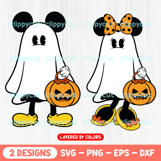 Halloween Mickey and Minnie Ghost Bundle - Trick or Treat Svg - Halloween Clipart - Halloween Cricut and Silhouette Cut Files - Halloween Characters - Cute Mickey and Minnie - Halloween Sublimation