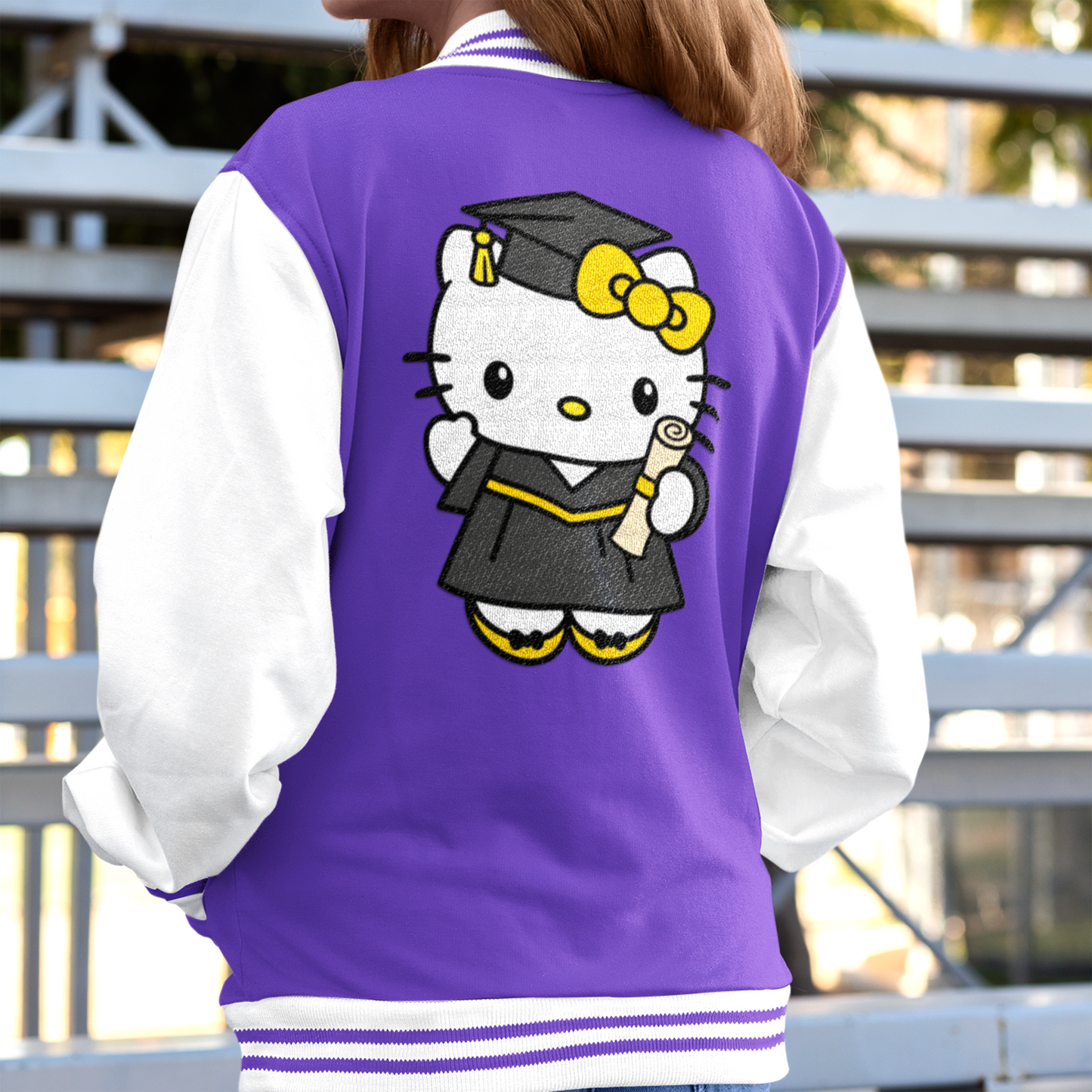 A set of Hello Kitty Graduate Clipart designs in 12 different colors. Each Hello Kitty is shown wearing a cap and gown, holding a diploma, ideal for graduation-themed projects.