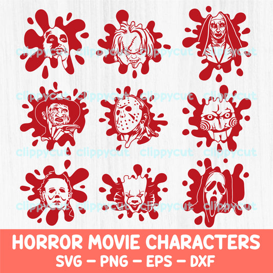 Horror Movie SVG Bundle - Horror Movie Characters Blood Splatter - Halloween Clipart - Spooky & Creepy - Sublimation - Cut Files - PNG Files