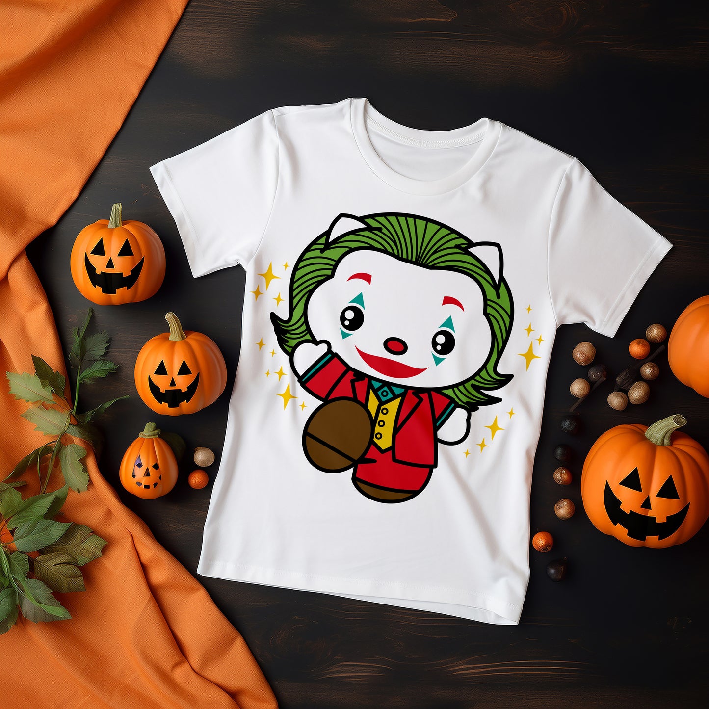 Joker Hello Kitty Svg - Cute Villain Clown PNG Clipart - Halloween Sublimation Shirt - Horror Movie Chraracter Svg - Cricut, Silhouette Vector Cut File