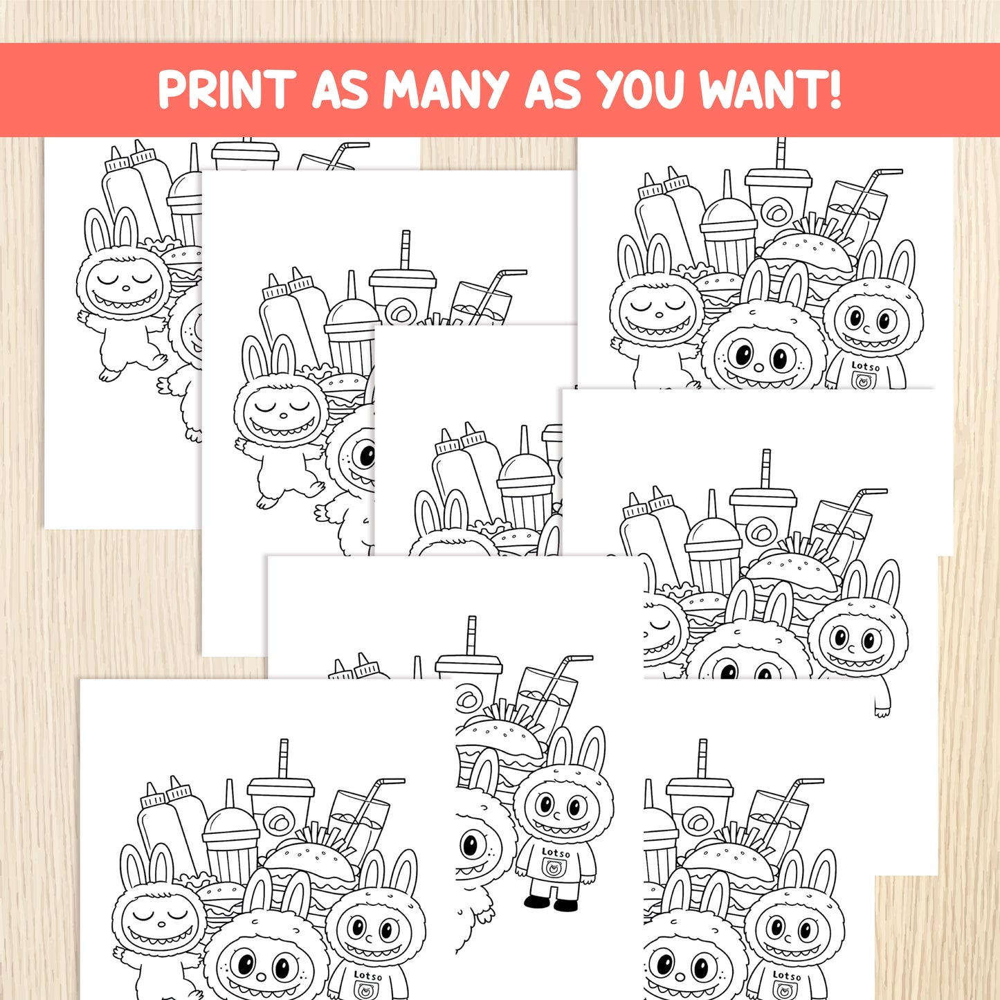 Labubu Coloring Pages for Kids - 28 Printable Labubu Sheets - Fun Activity Book PDF - Kawaii Labubu Coloring