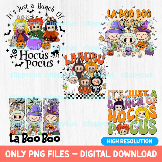 Labubu Halloween PNG Clipart Bundle - Spooky Kawaii Digital Download - Labubu Halloween Characters PNG, Halloween PNG, Sublimation PNG
