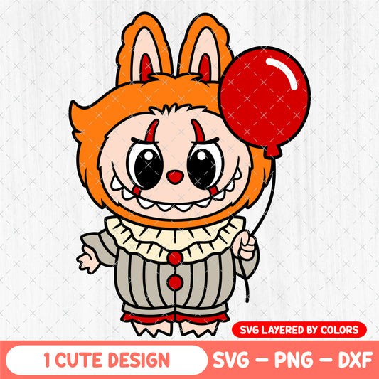 Labubu Pennywise Svg - Halloween Svg - Cute Horror Labubu Clipart - Halloween Kawaii PNG DXF - Cricut & Silhouette Vector Cut File