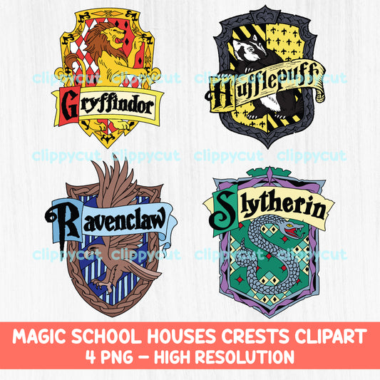 Hogwarts House Crests Digital Clipart -Magic School Houses Shields - Wizard School Faculties Coats of Arms - Logotype Design - Sublimation Shirt PNG - Emblems - Transfers Iron On