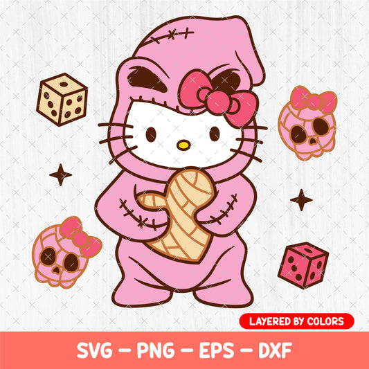 Oogie Boogie Concha Hello Kitty Svg - Boogie Man Kitty Svg - Halloween Sublimation - Kawaii Kitty Clipart - Cricut & Silhouette Vector Cut File