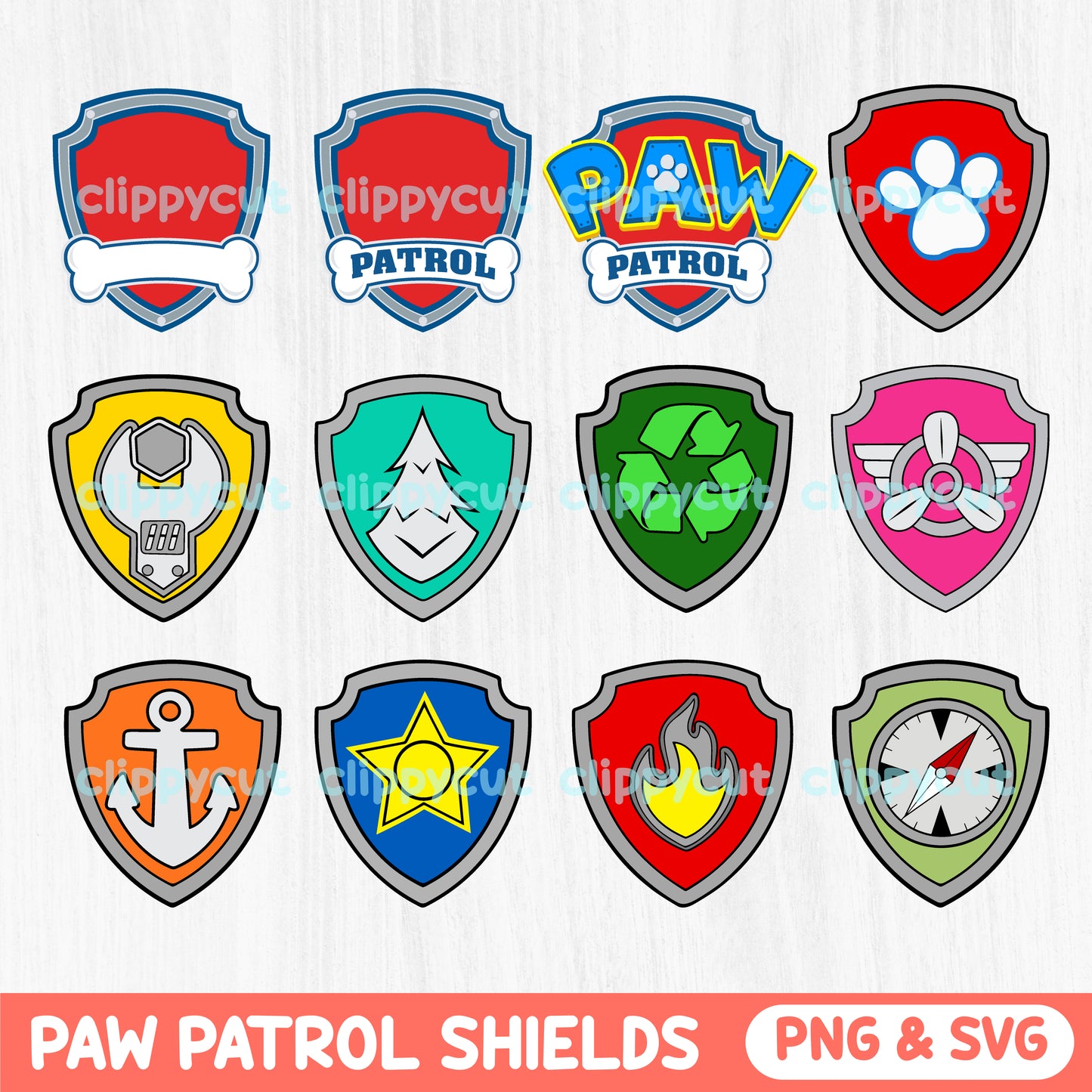 Paw Patrol Shields SVG & PNG Bundle - Paw Patrol Clipart - Paw Patrol Plaques Sublimation - Paw Patrol Emblems - Paw Patrol Cut Files