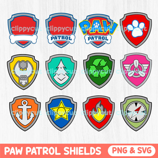 Paw Patrol Shields SVG & PNG Bundle - Paw Patrol Clipart - Paw Patrol Plaques Sublimation - Paw Patrol Emblems - Paw Patrol Cut Files