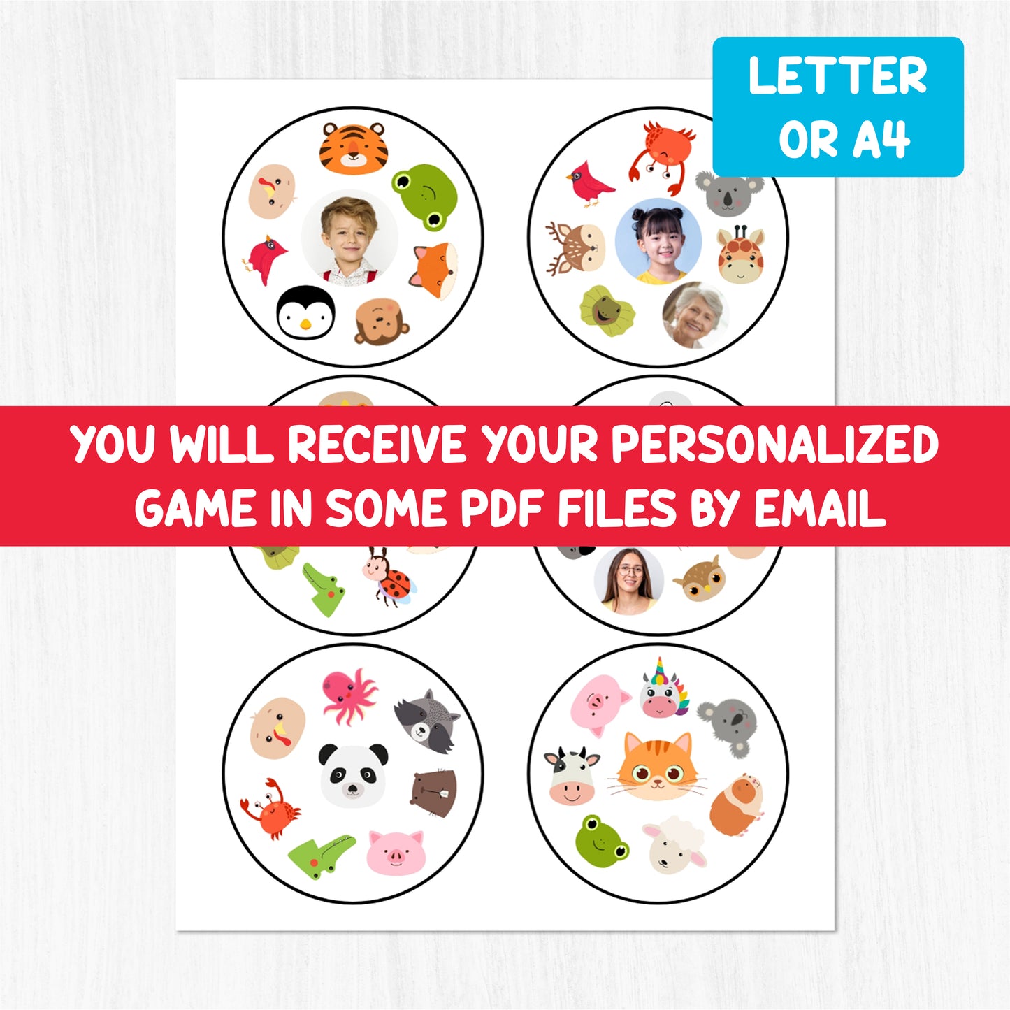 Personalized Spot It game! Dobble Game! Customize with photos or illustrations. Perfect for family fun, parties, or classrooms.