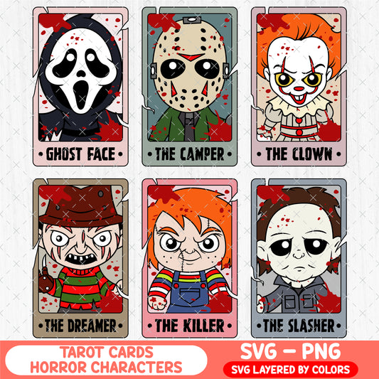 Tarot Cards Horror Characters Bundle SVG - Halloween Scary Movie Clipart - Horror Friends Svg - Horror Movie PNG Designs -  Cricut & Silhouette Vector Cut Files