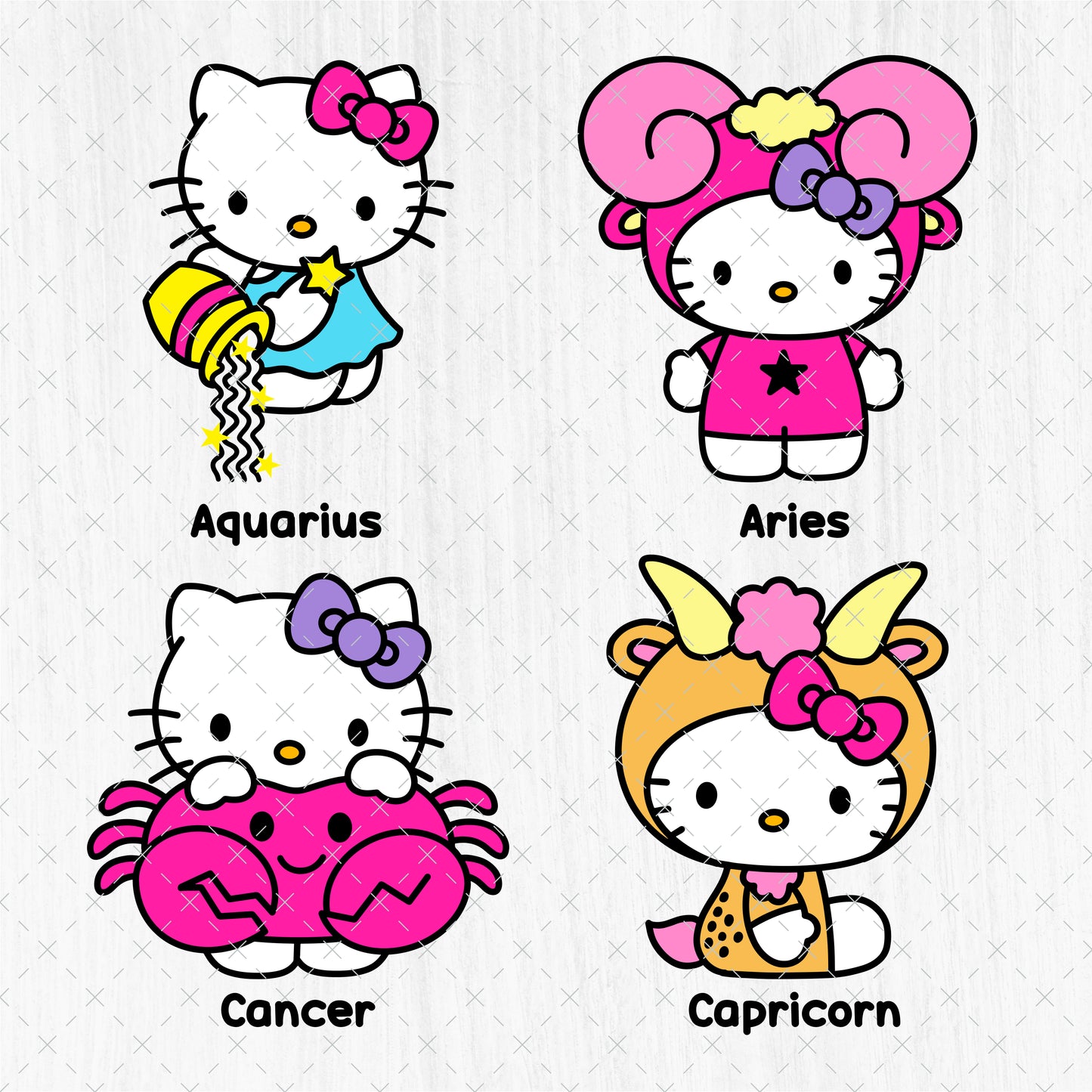 Hello Kitty Zodiac SVG Bundle - 12 Cute Kawaii Astrology Clipart - Horoscope Svg - Zodiac Signs PNG - Cricut Vector Cut Files