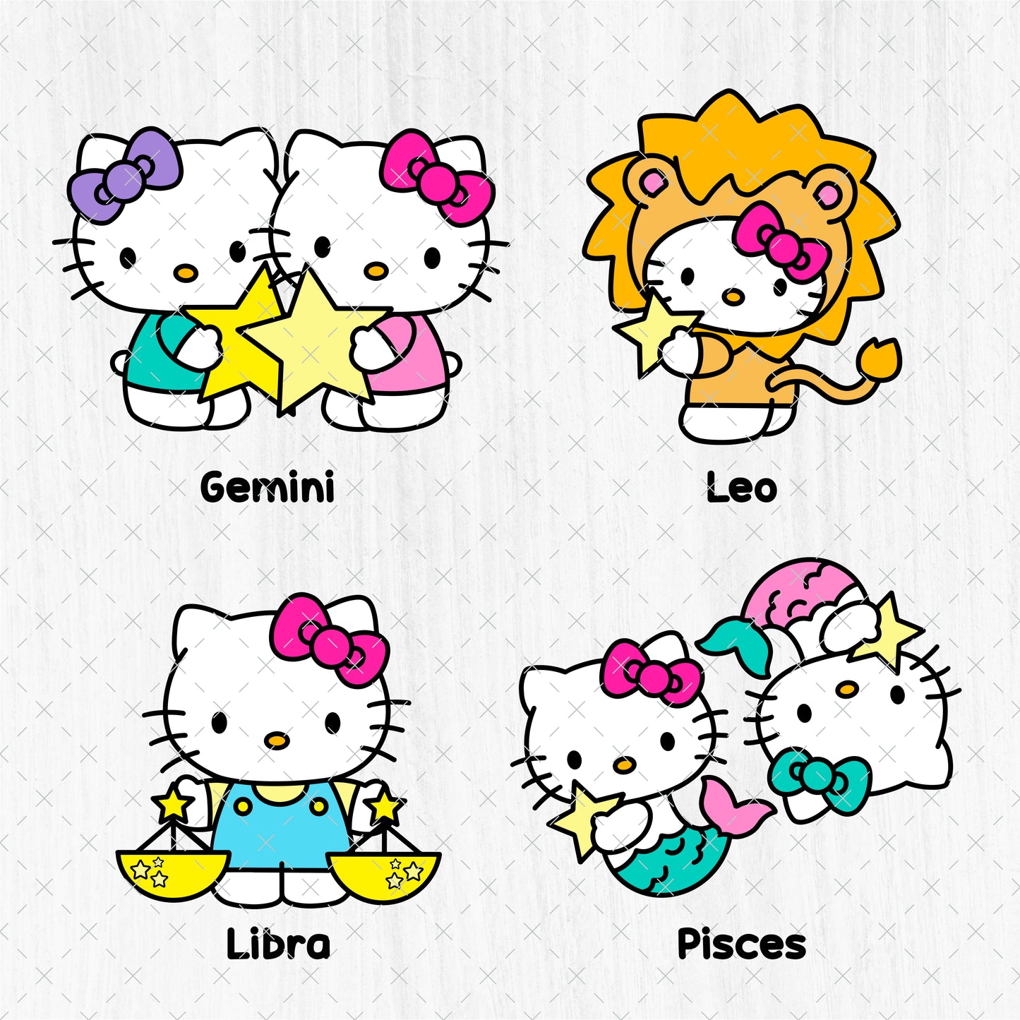Hello Kitty Zodiac SVG Bundle - 12 Cute Kawaii Astrology Clipart - Horoscope Svg - Zodiac Signs PNG - Cricut Vector Cut Files