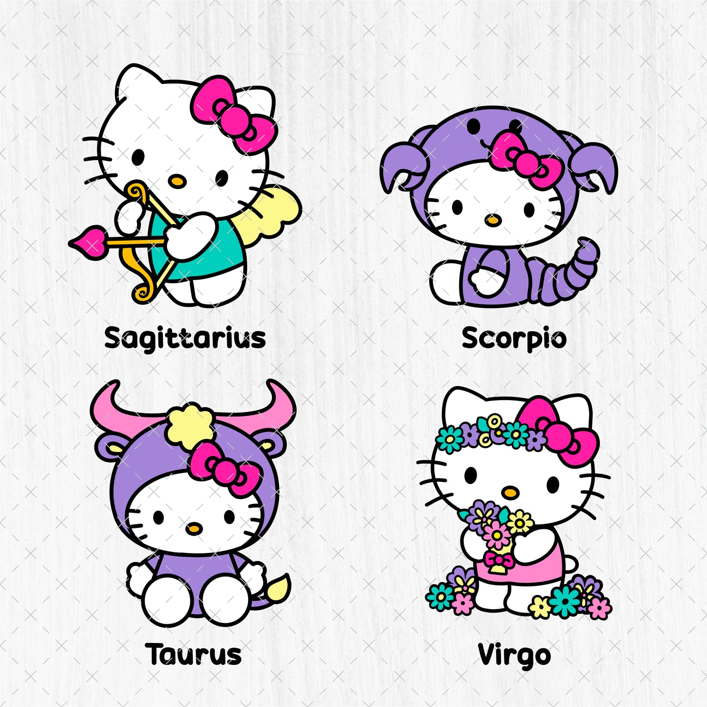 Hello Kitty Zodiac SVG Bundle - 12 Cute Kawaii Astrology Clipart - Horoscope Svg - Zodiac Signs PNG - Cricut Vector Cut Files